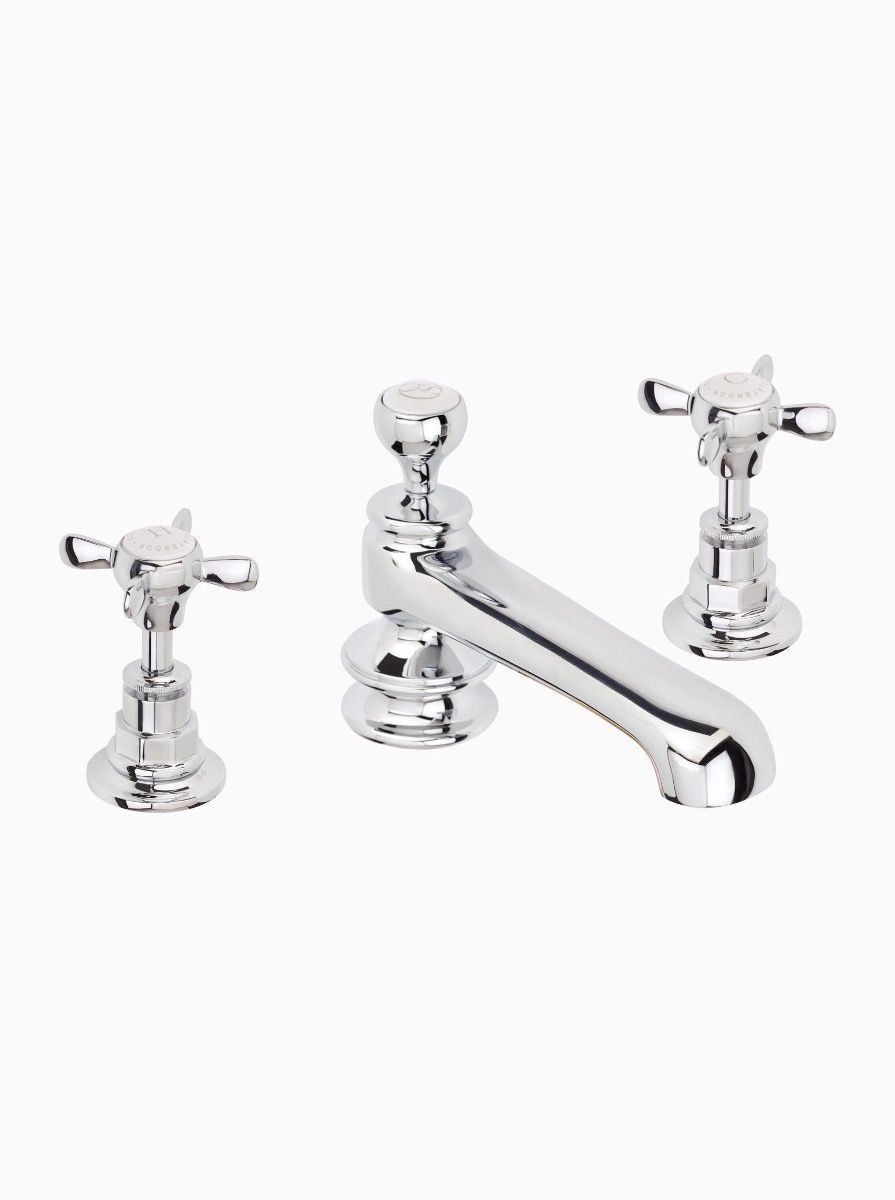 Albany Deck Mounted 3 Hole Basin Mixer Low Spout - Cross Heads