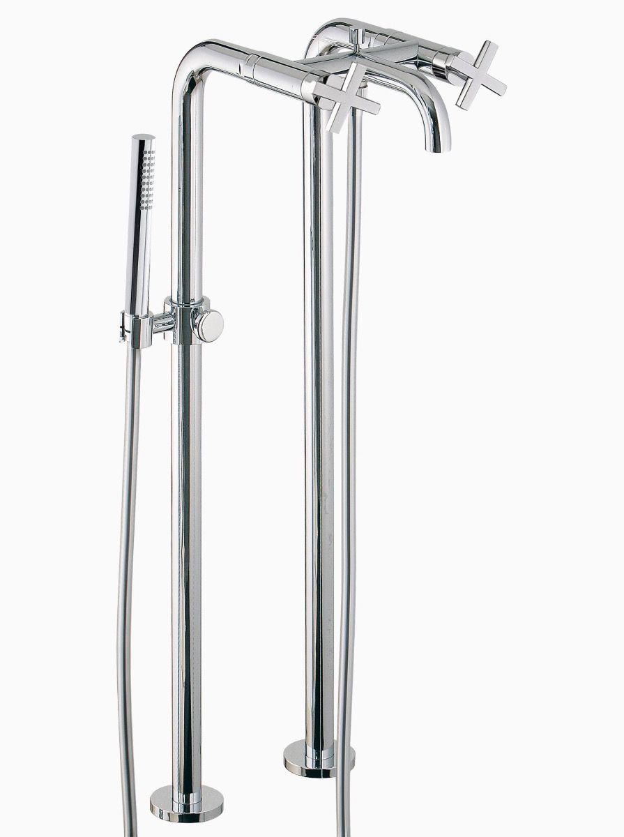 Midtown Floor Mounted Bath Mixer with Hand Held Shower and Stand Pipes
