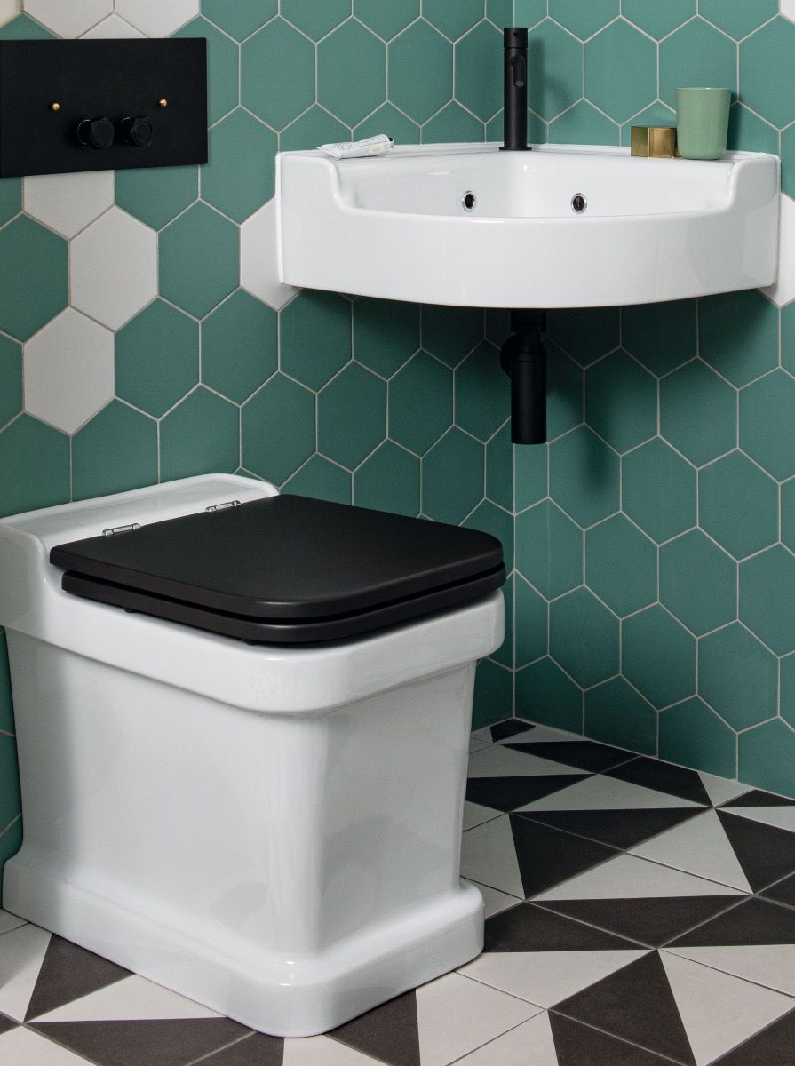 Spitalfields Back to Wall Toilet with Black Seat
