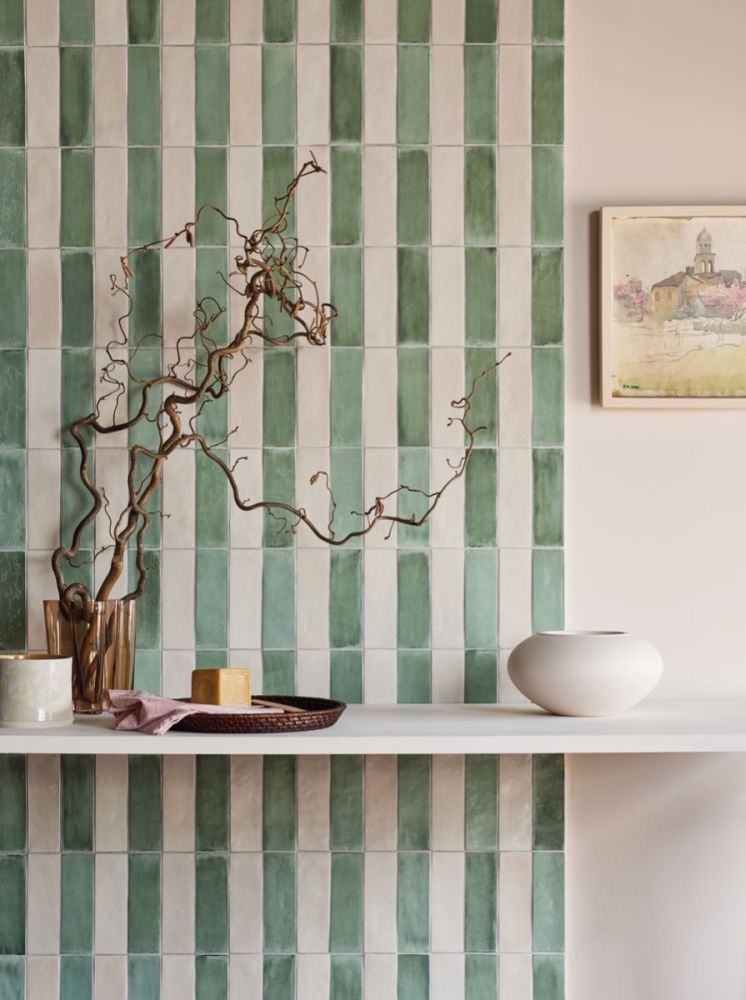 Fellini Pianta Gloss 5.2x16cm | Green Zellige Style Wall Tile
