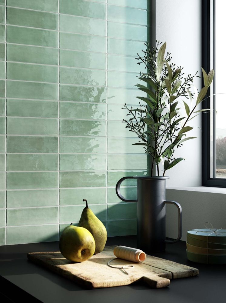 Fellini Pianta Gloss 5.2x16cm | Green Zellige Style Wall Tile