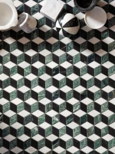 Haven Mosaics Checkers White Green Black Marble Stone Wall and Floor Tile