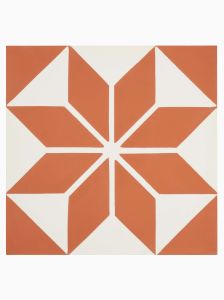 Superstar Duran Handmade Encaustic Wall and Floor Tile with White and Red Decorated Pattern. 