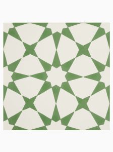 Superstar Nouveaux Handmade Encaustic Wall and Floor Tile with White and Green Decorated Pattern. 