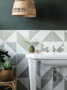 Whitehall Winged Console with Mister Green paint, Albany taps, Semaphore Hunley tiles and East Haven marble floor tile.